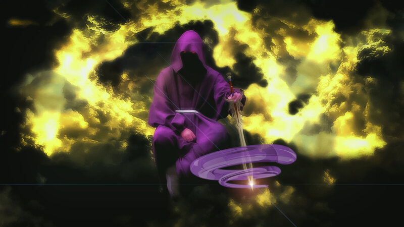 Hooded Figure with Sword — Purple, Dramatic