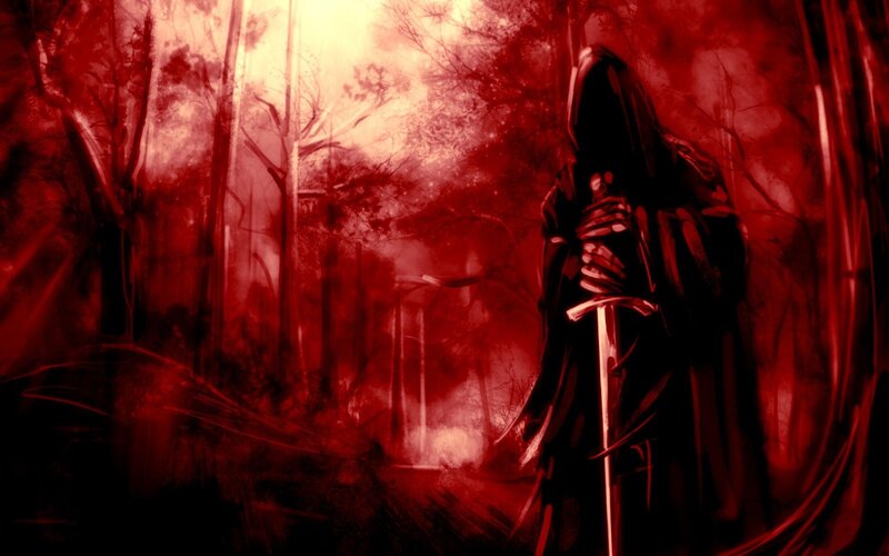 Hooded Figure with Sword — Red, Dark