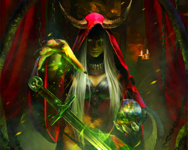 Hooded Figure with Sword — Red, Dramatic