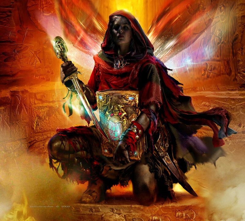 Hooded Figure with Sword — Red