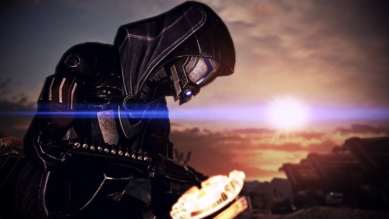 Hooded Figure with Weapon — Black, Dramatic, Sunset