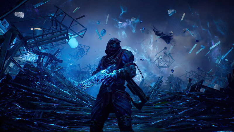 Hooded Figure with Weapon — Blue