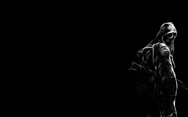 hooded figure with weapon