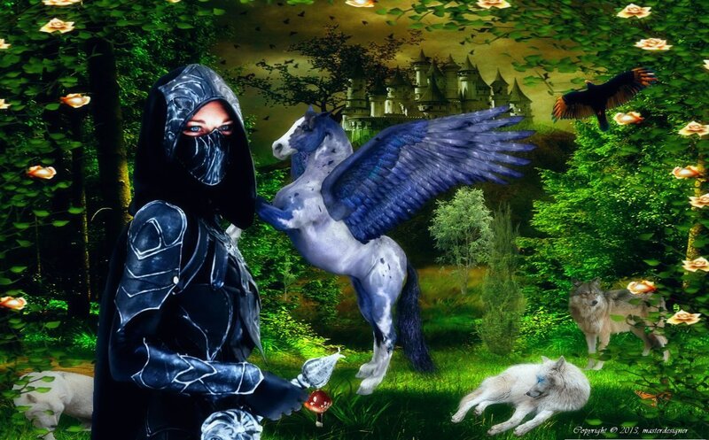 Hooded Figure with Winged Horse