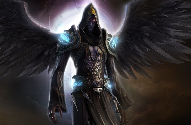 Hooded Figure with Wings — Black, Dramatic, Digital Art, Armor