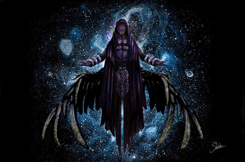 Hooded Figure with Wings — Black, Dramatic, Night