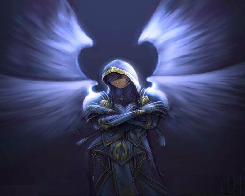 Hooded Figure with Wings — Blue, Dramatic