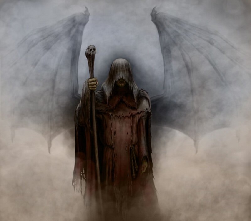Hooded Figure with Wings — Gray, Dark, Ominous