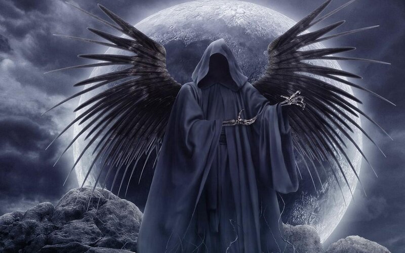 Hooded Figure with Wings — Gray, Dramatic