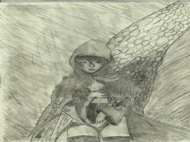 Hooded Figure with Wings — Gray