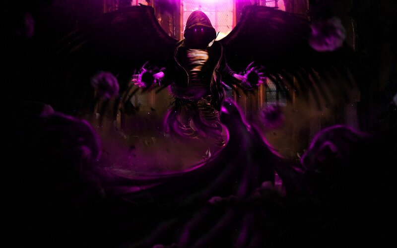 Hooded Figure with Wings — Purple, Dramatic