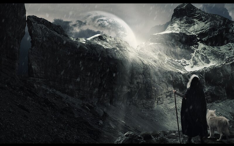 Hooded Figure with Wolf — Black