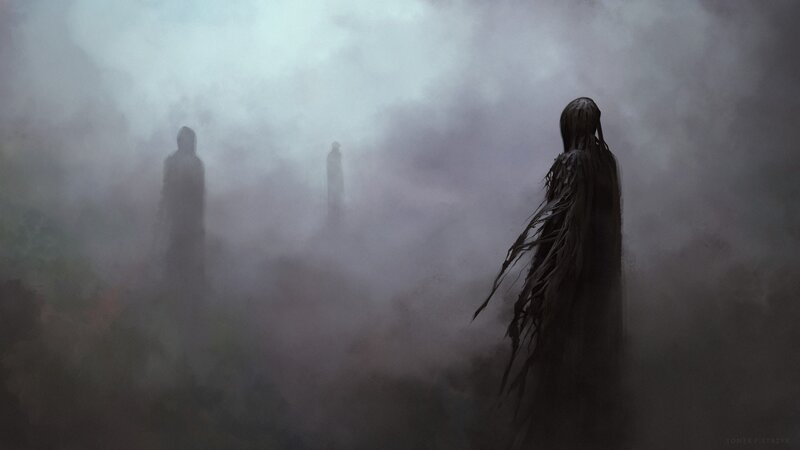 Hooded Figures in Fog