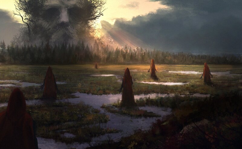 Hooded Figures in Marsh