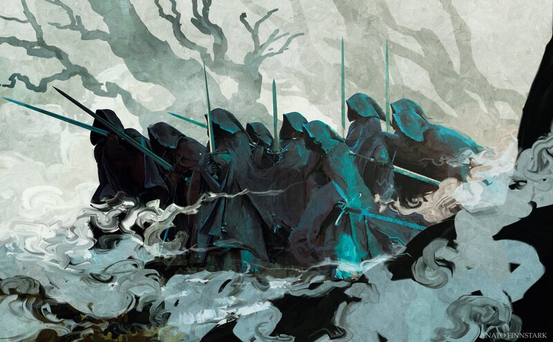Hooded Figures with Swords