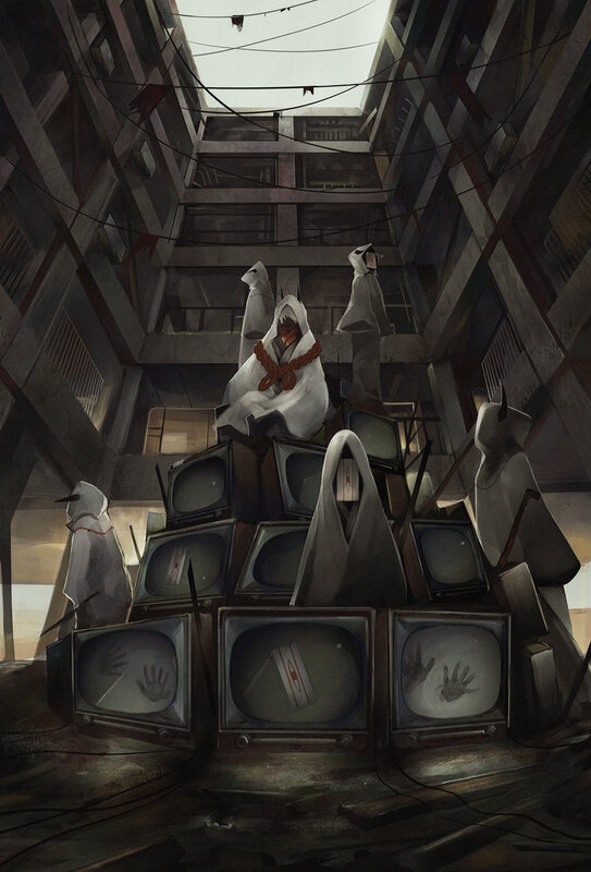 Hooded Figures with TVs
