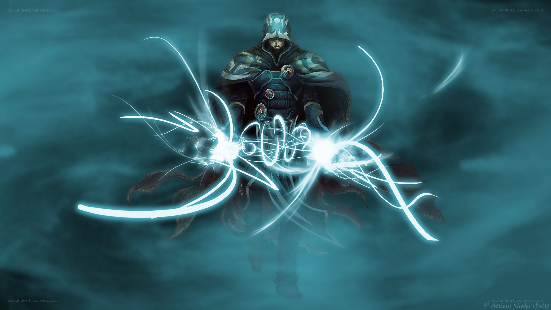 hooded mage with energy magic