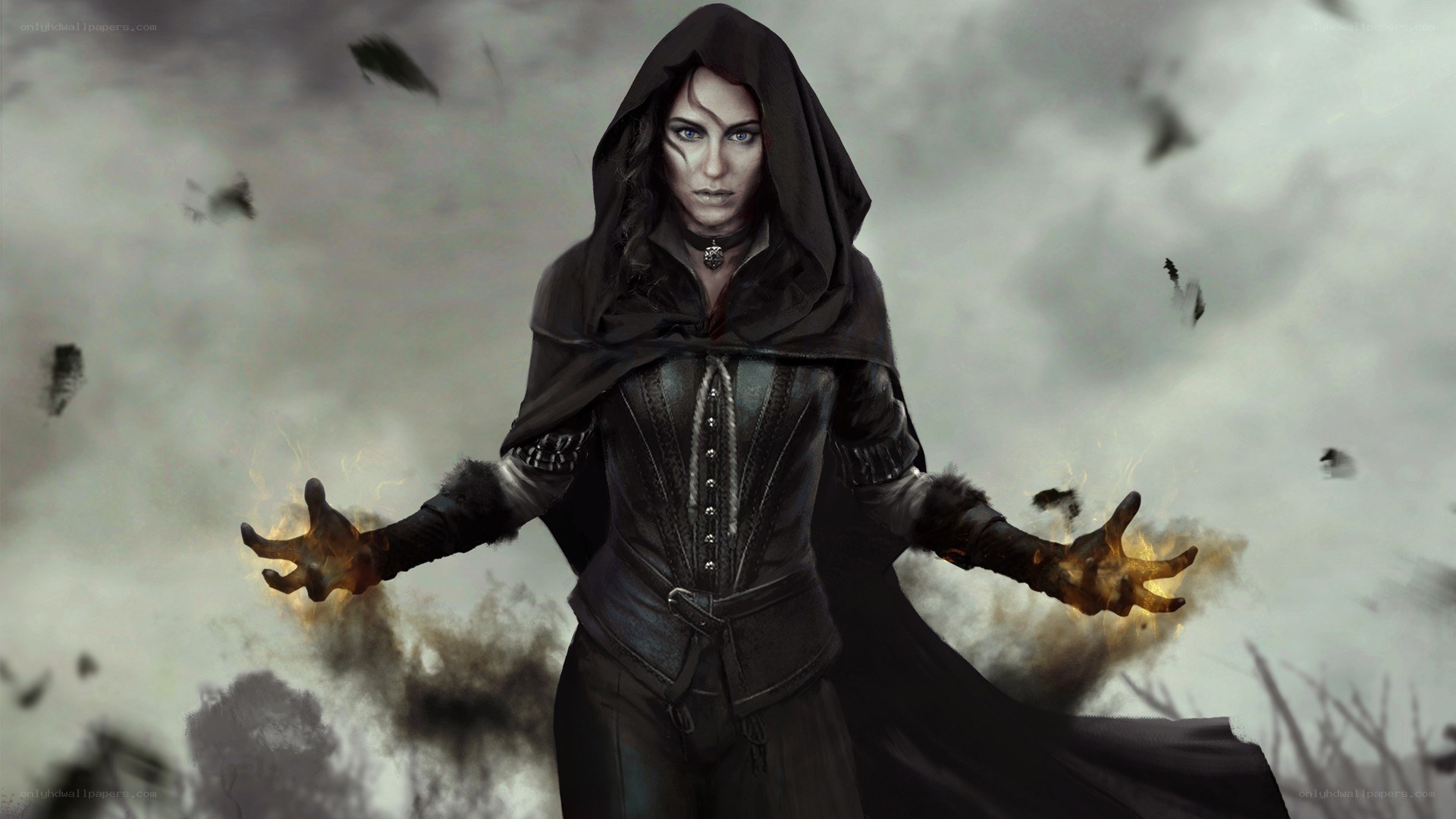 hooded mage with fire magic