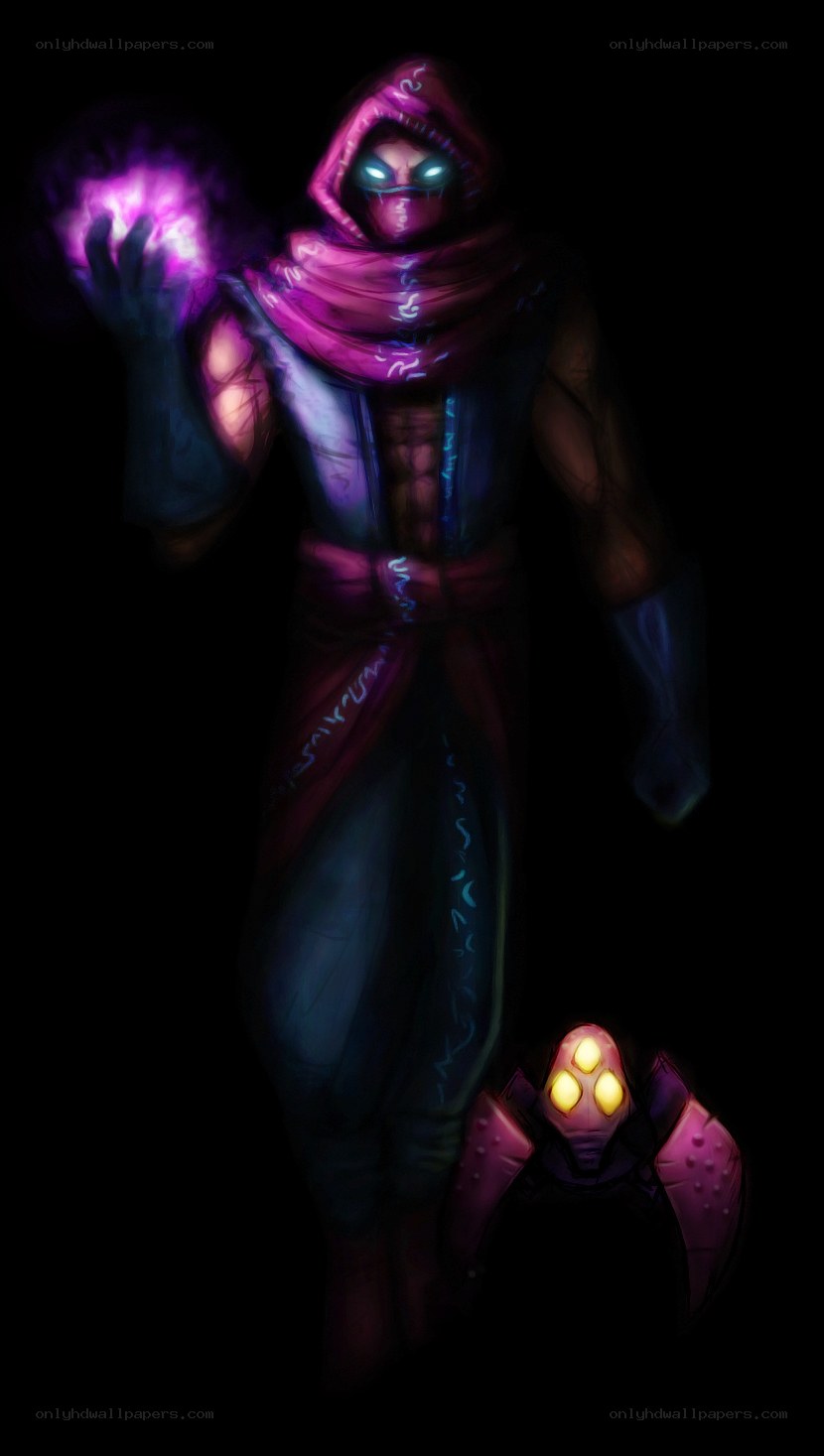 hooded mage with purple energy