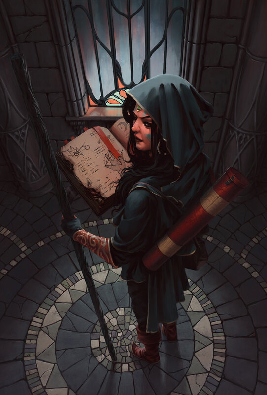 Hooded Mage with Staff — Gray
