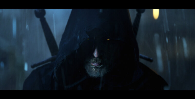 Hooded Man with Glowing Eyes — Black