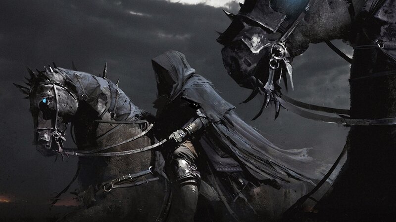 Hooded Rider on Armored Horse — Gray