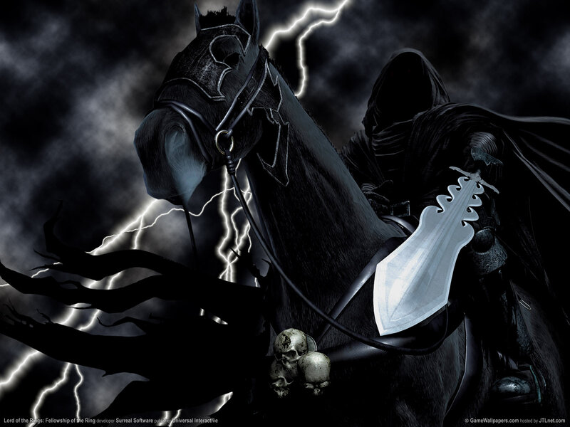 Hooded Rider on Black Horse — Dramatic