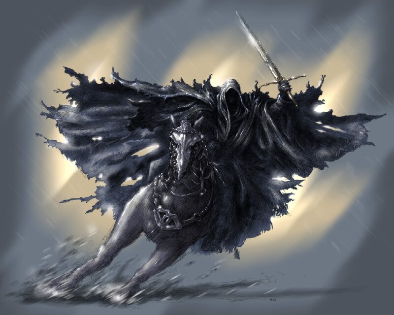 Hooded Rider on Horse — Black, Dramatic, Digital Art
