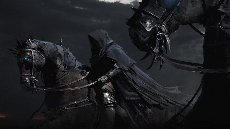 Hooded Rider on Horse — Black, Dramatic, Night, Digital Art