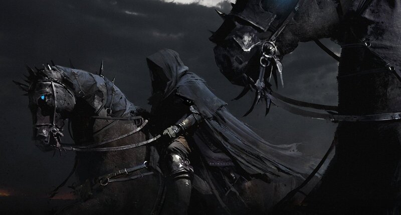 Hooded Rider on Horse — Black, Dramatic, Night