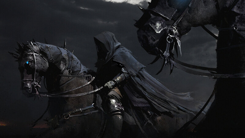 Hooded Rider on Horse — Black