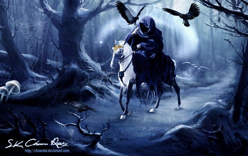 Hooded Rider on Horse — Blue