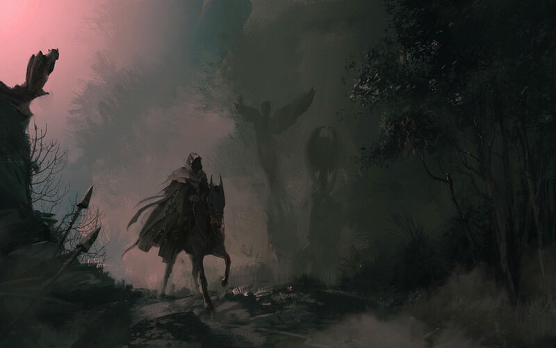 Hooded Rider on Horse — Dark Green