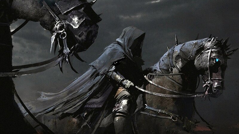 Hooded Rider on Horse — Gray