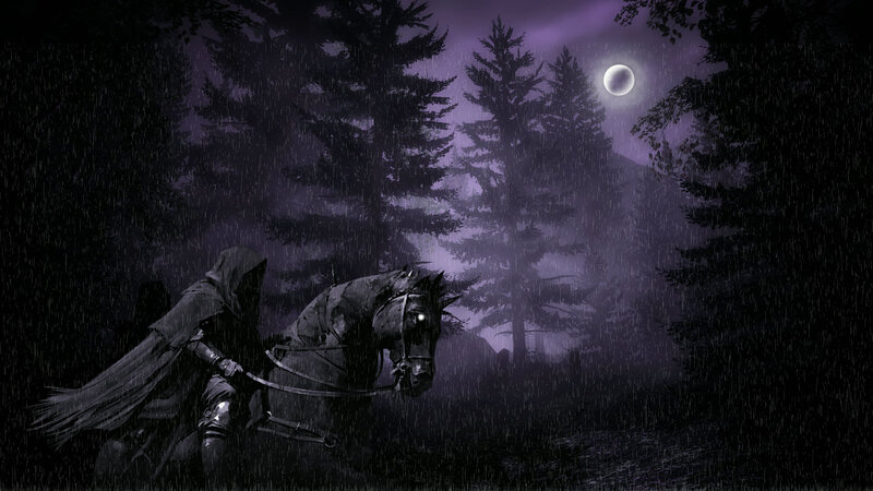 Hooded Rider on Horse — Purple