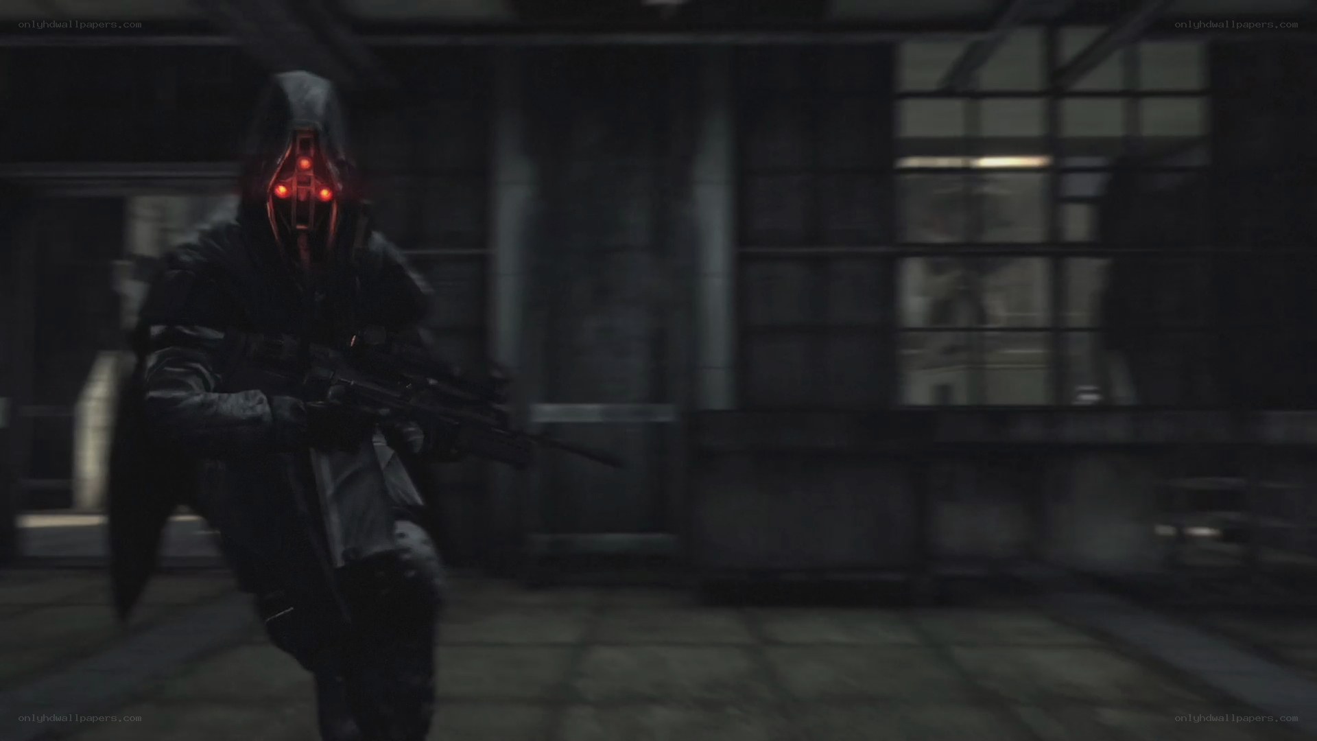 hooded soldier with red eyes