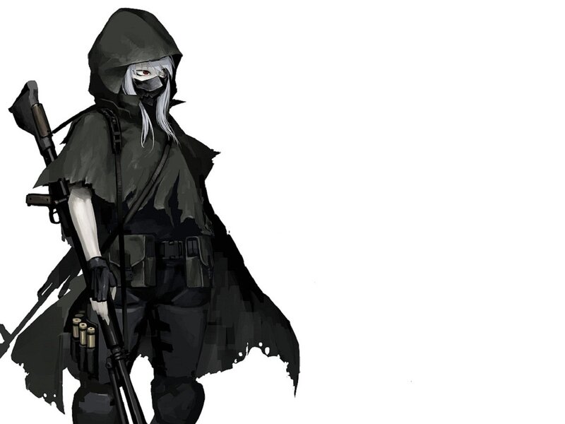 hooded soldier with rifle