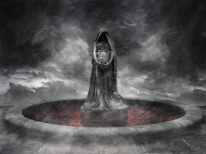 Hooded Statue in Fountain