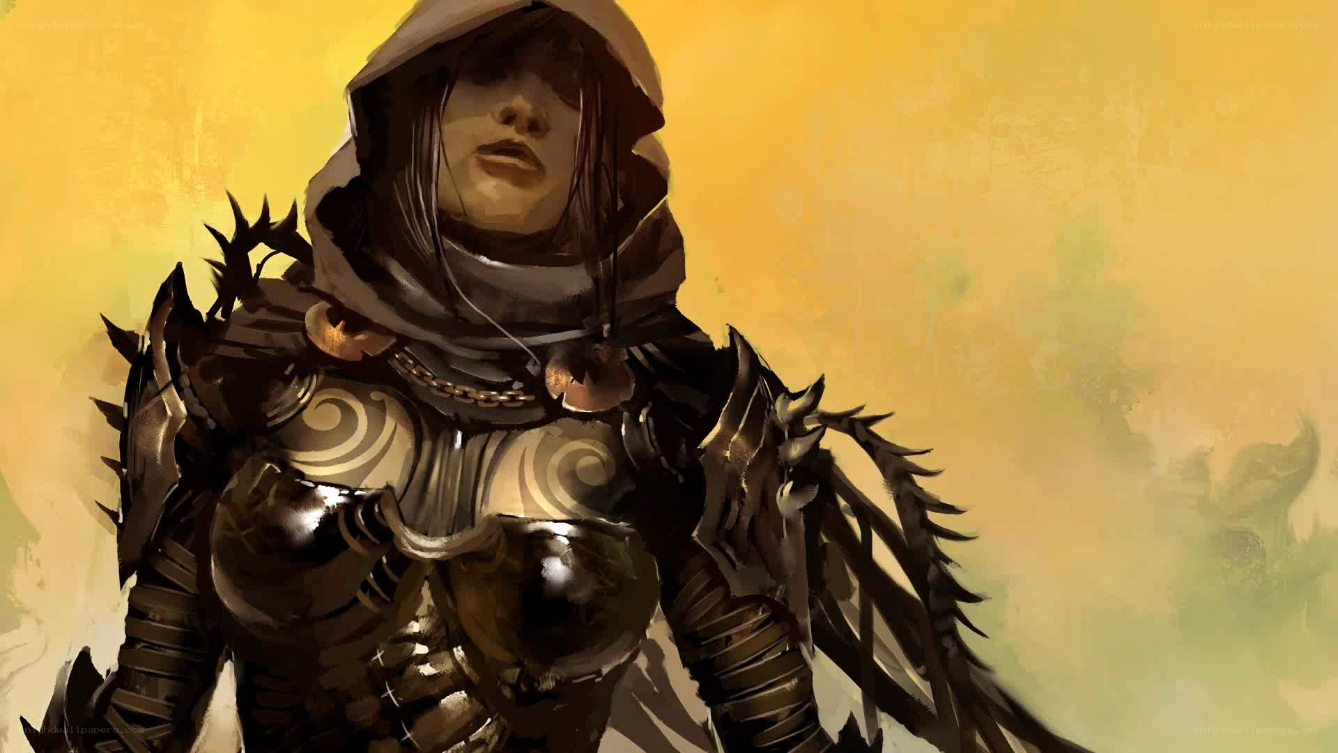 hooded warrior in ornate armor