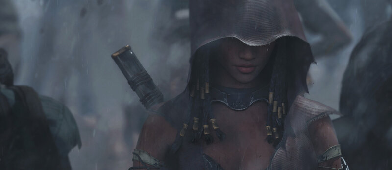 Hooded Warrior in Rain — Gray