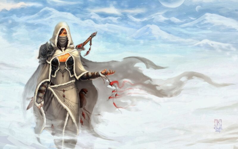 Hooded Warrior in Snow — White, Dramatic, Winter
