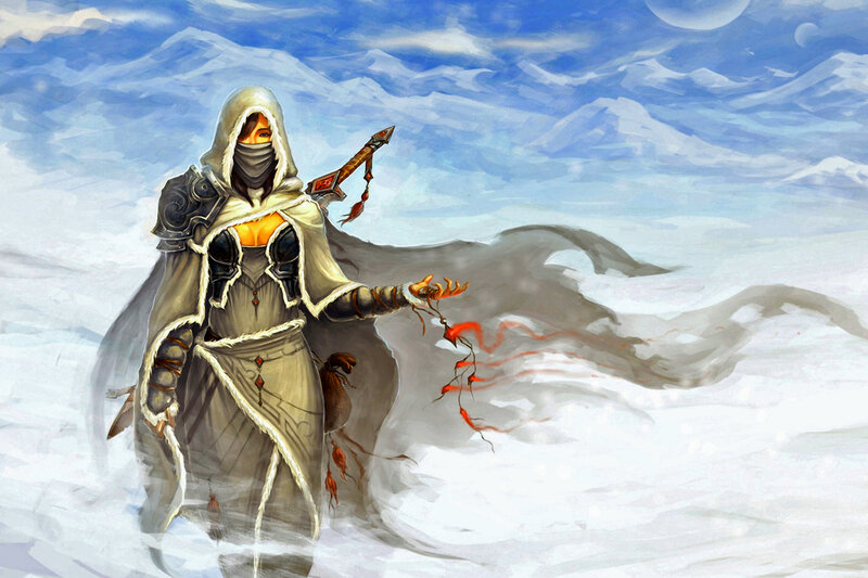 Hooded Warrior in Snow — White