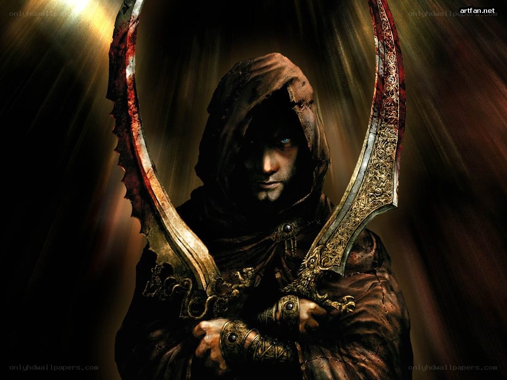 hooded warrior with dual blades