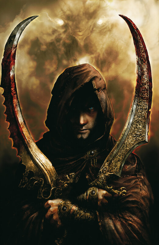 hooded warrior with dual blades