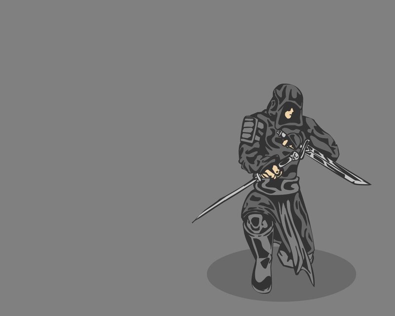 hooded warrior with dual swords