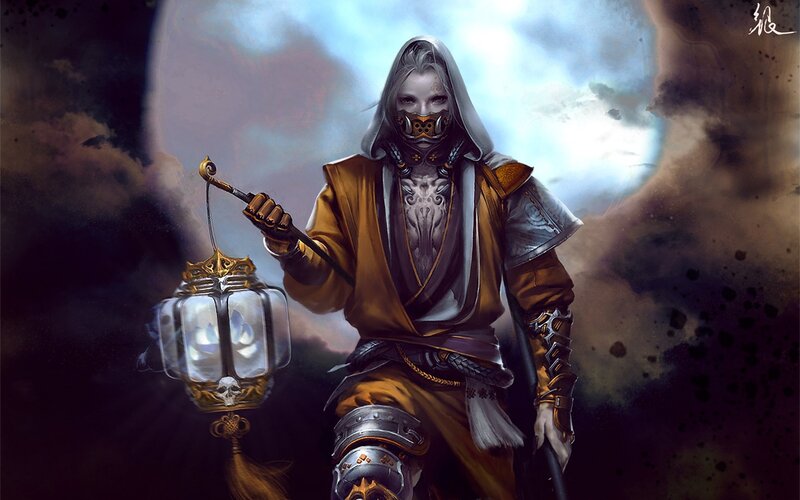 hooded warrior with lantern