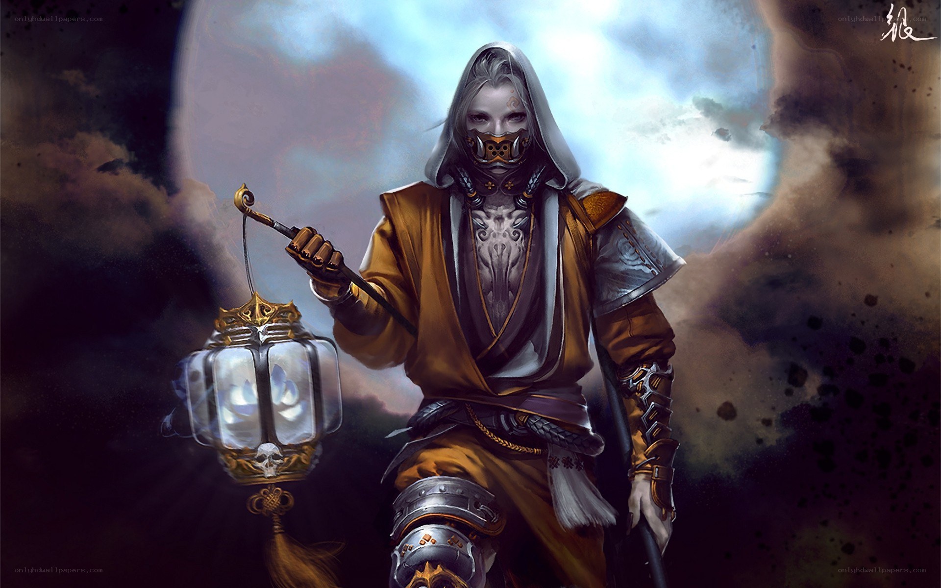 hooded warrior with lantern