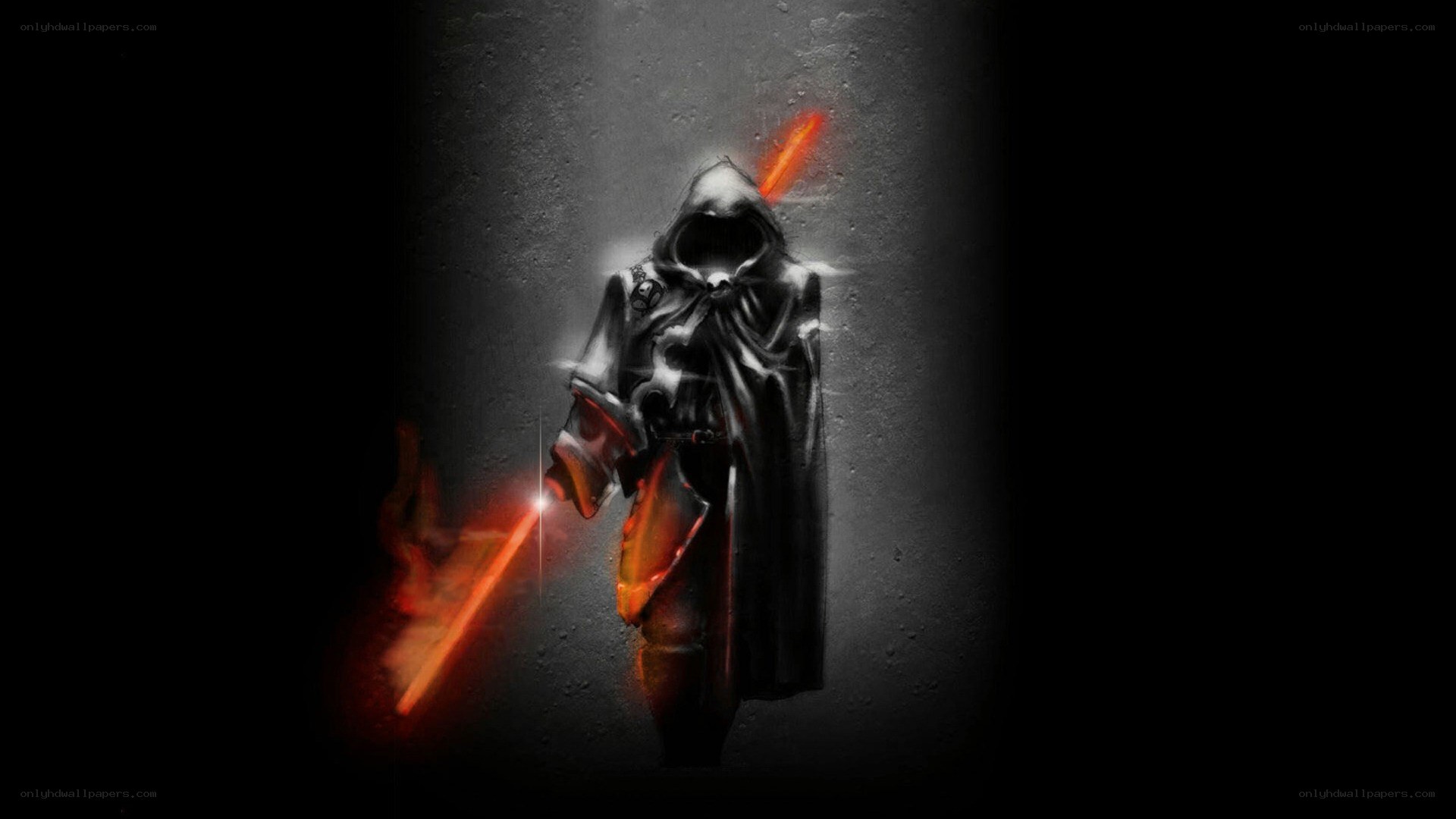 hooded warrior with lightsabers