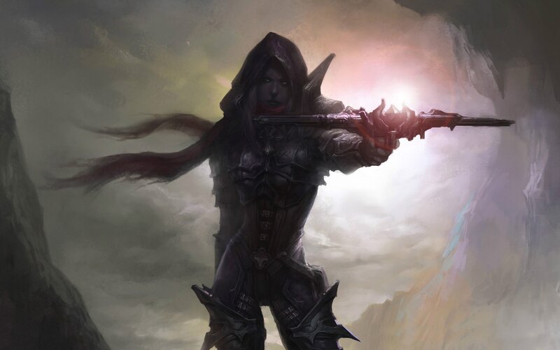 Hooded Warrior with Rifle — Gray, Dramatic
