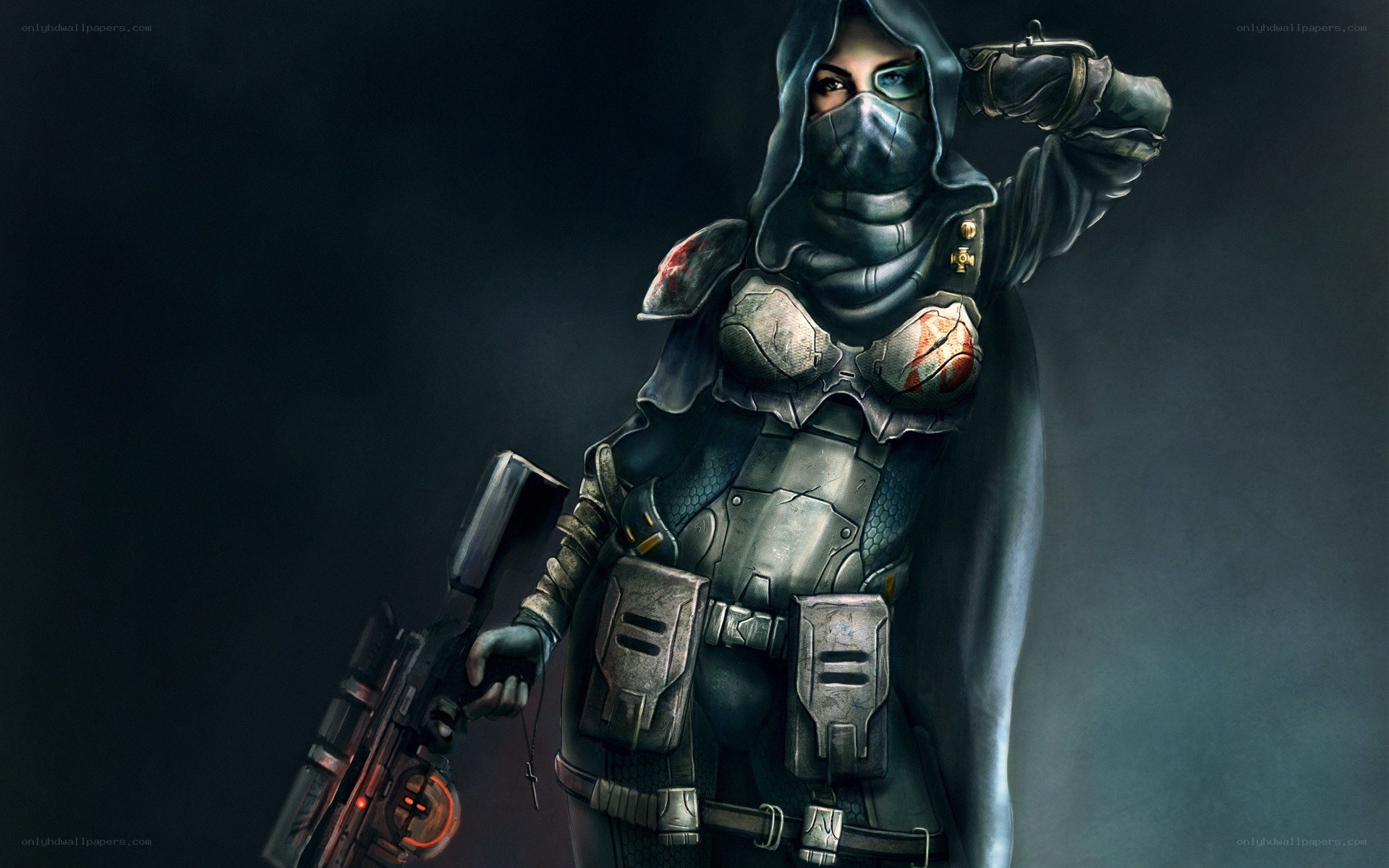 hooded warrior with rifle